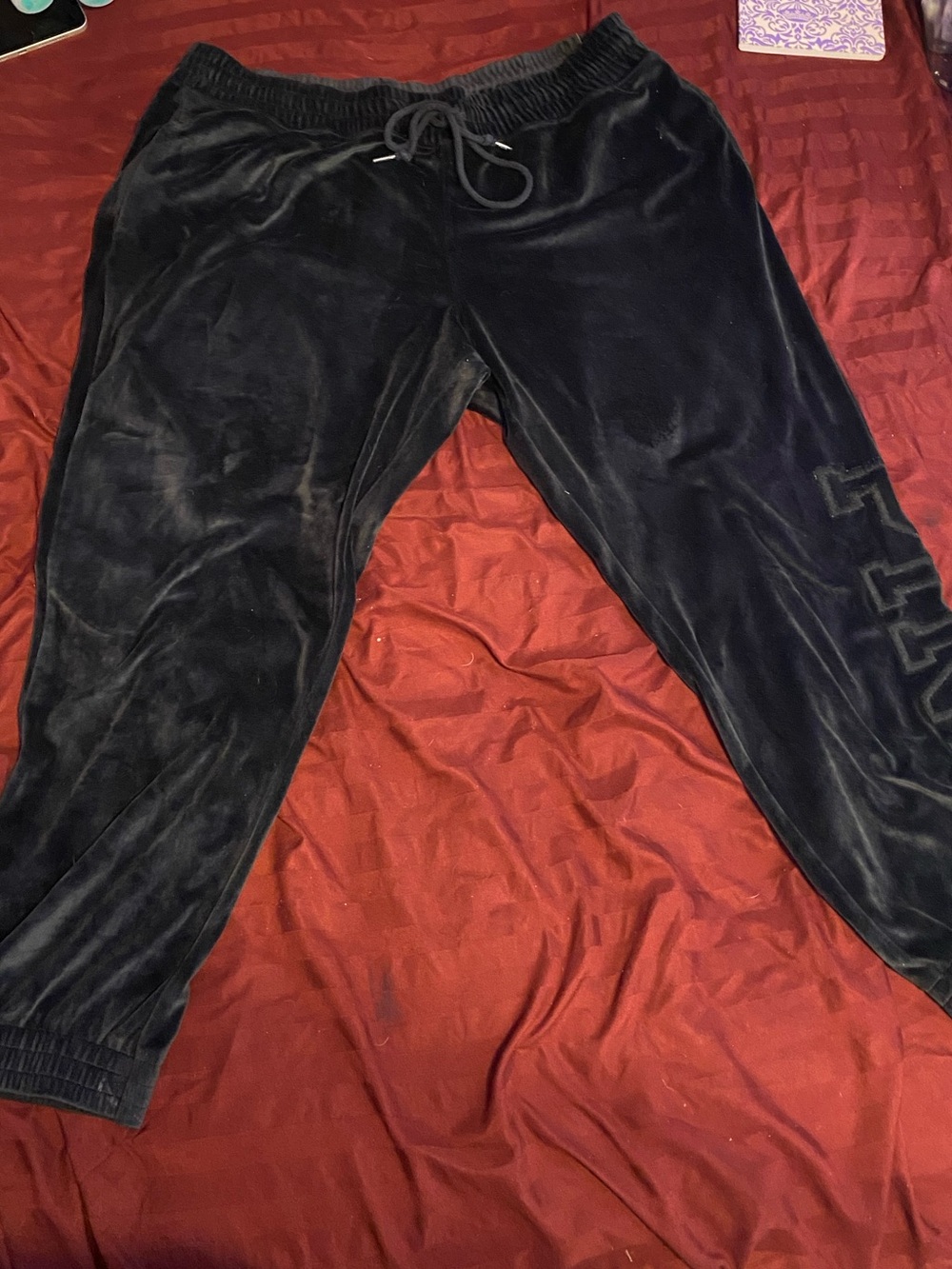 Size: XL PINK Victoria's Secret Black Velour Joggers